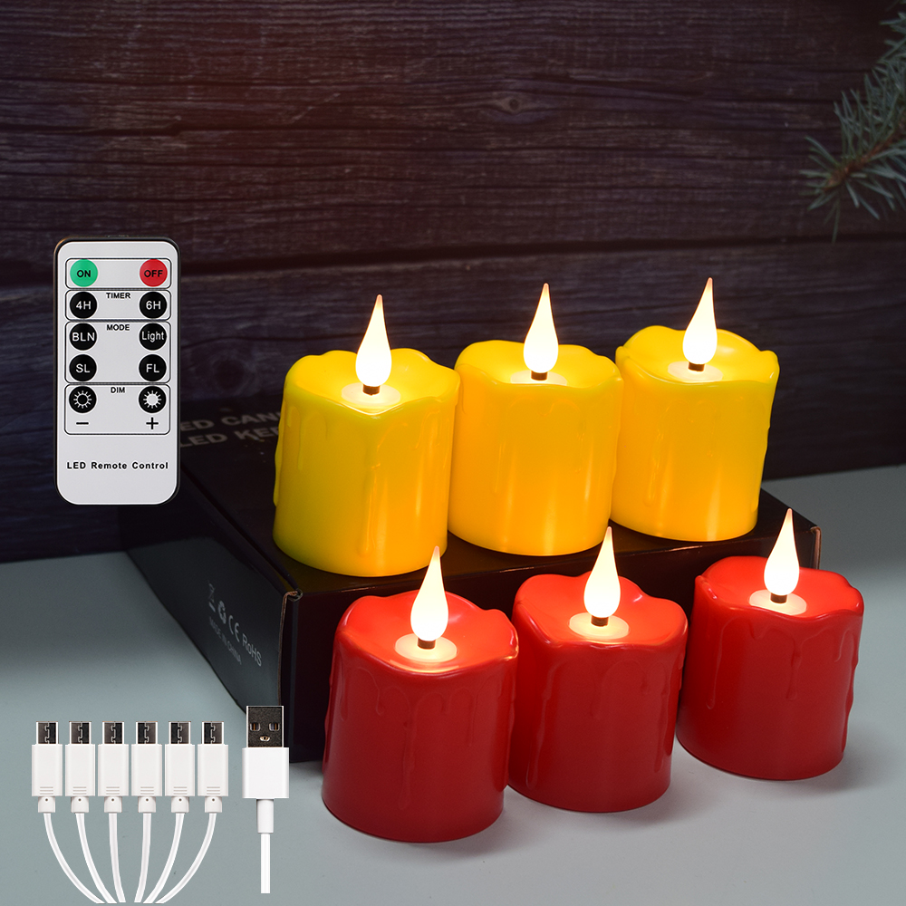 Candele LED ricaricabili FPOO con timer remoto, candela votiva impermeabile, decorazione domestica, San Valentino, luce da tè, 6 pezzi: cameo