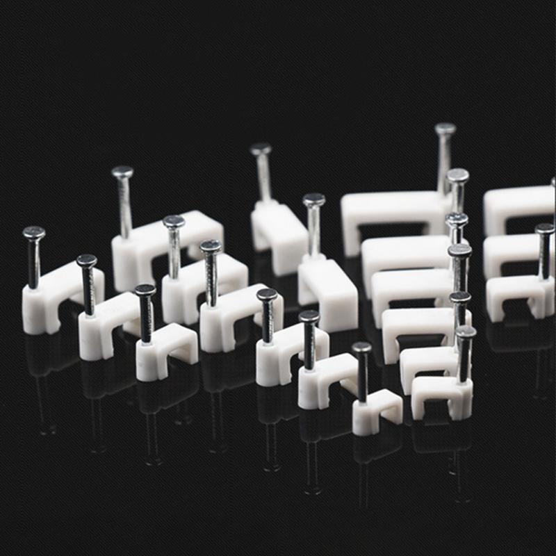 100 stk/pakke 5-14mm cirkler stål søm kabel klemme husholdningsartikler wire kabel clips spænde plast clips binde fixer fastgørelse holder