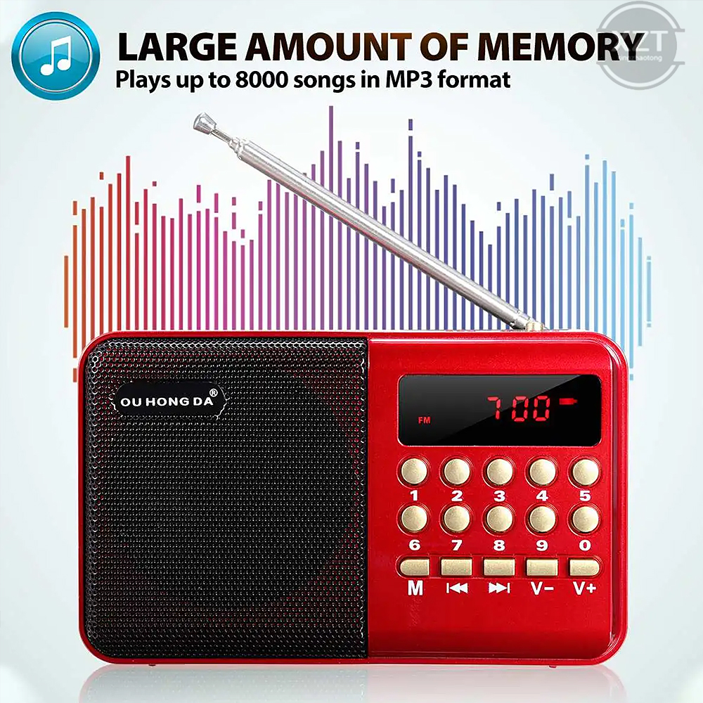 Mini Portable Radio Handheld Rechargeable Digital FM USB TF MP3 Player Music Speaker Devices Supplies