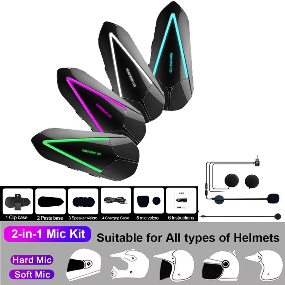 C60 oordopjes voor motorhelmen, muziek delen via headset, bluetooth 5.3 voor communicatie onder de helm, microfoon met ruisonderdrukking: Blauw