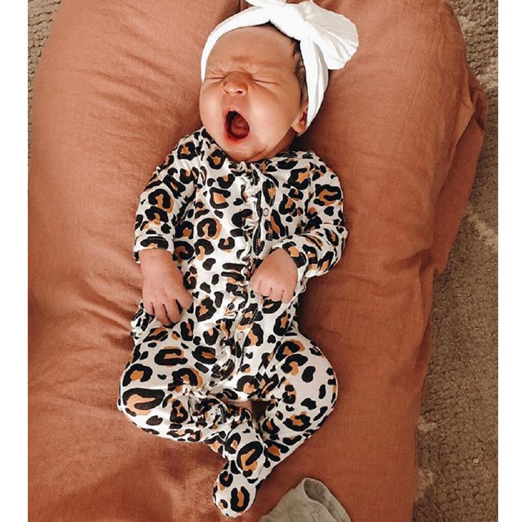 Leopard Print Infant Neugeborene Kleidung Baby Junge Mädchen Romper Baumwolle Strampler Langarm Overall Baby Jungen Bodys Säuglings Kleidung
