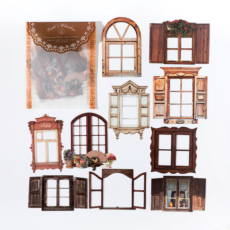 10 hojas de pegatinas huecas Vintage para puerta y ventana, decoración artesanal para diario, planta, flor, INS, álbum de recortes, papelería Kawaii: Gris claro