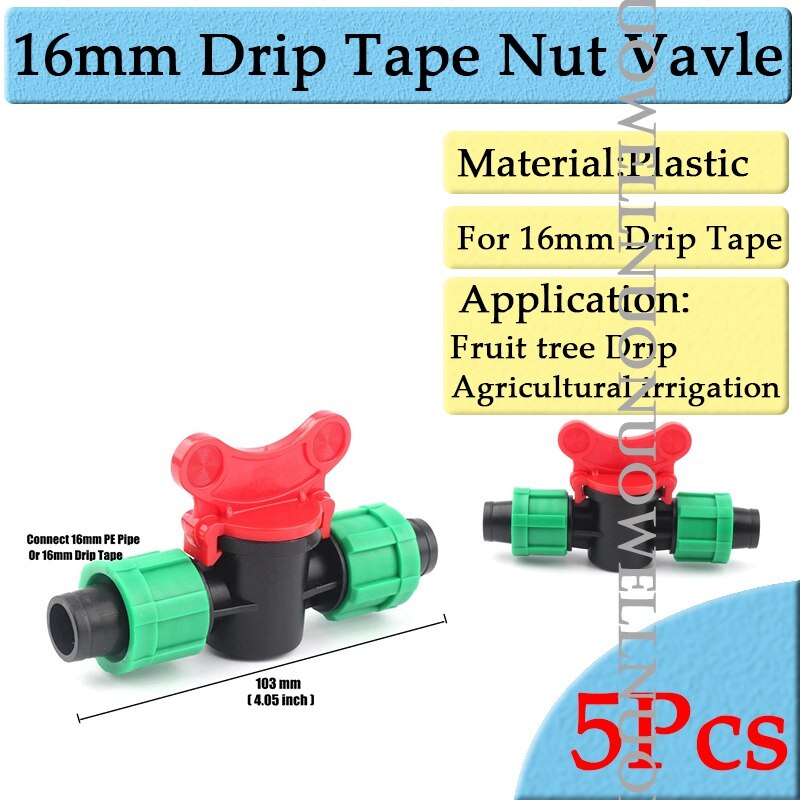 5Pcs/Lot 16mm Micro Irrigation Drip Tape Connectors Thread Locked Shut-Off Valve Elbow Tee Agricultural Drip Irrigation Fittings: 16mm Nut Vavle