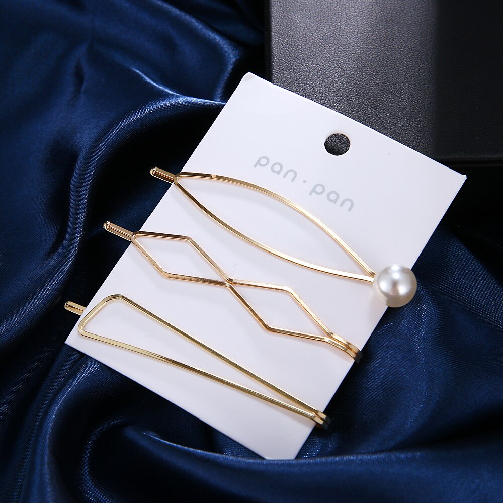 Pasador de Metal y oro para mujer, conjunto de 3 unidades, pinza de perla para el cabello para mujer, horquillas coreanas de del , accesorios para el cabello, joyería