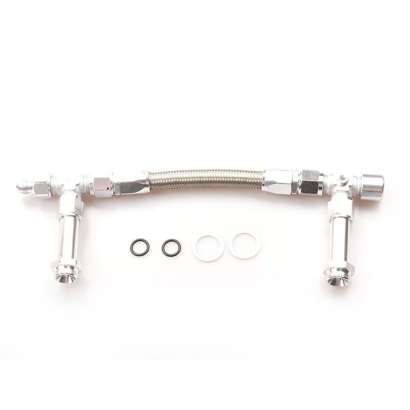 4150 Braided Dual Feed Fuel Line Kit Stainless steel braided hose oil package 7/8"-20 Fuel pipe Car Modification accessories: Silver