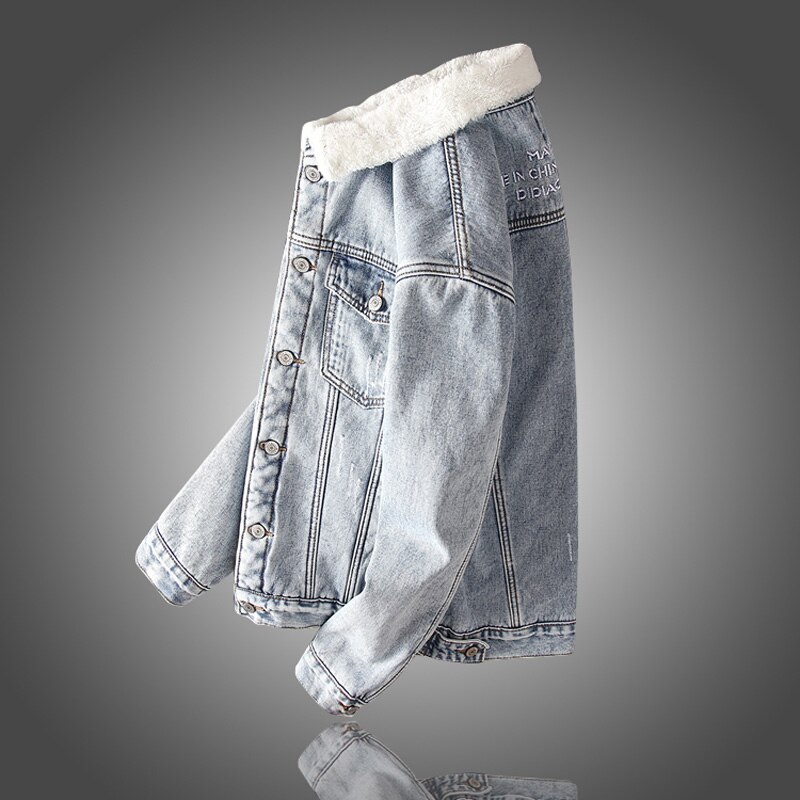 Winter Jackets Men Thick Velvet Denim Jacket British FashionCotton Coats Lamb Cashmere Warm Bomber Jackets