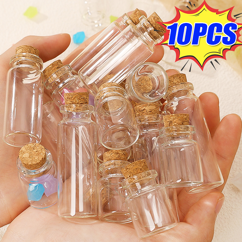 Mini botellas de vidrio con tapones de corcho, de deseos transparentes, curación, deriva de la suerte, decoración de tarros pequeños vacíos, 10 Uds.