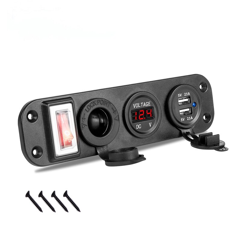 Waterproof Boat Switch Panel Car Switch Panel Digital Voltmeter Dual USB Port 12V Outlet 6 Gang Combination Panel: 1Pc Red  Model A