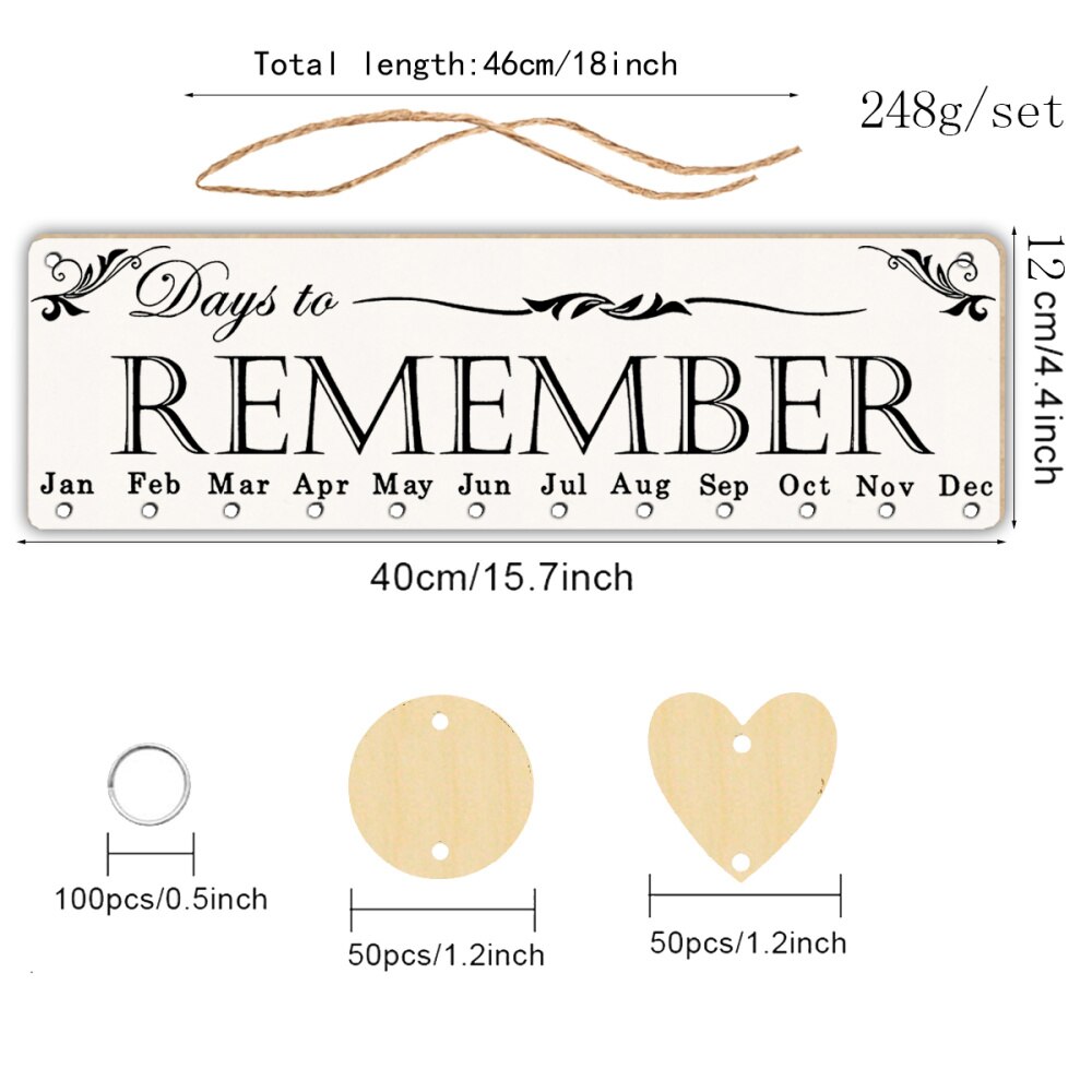 Special Days Calendar Set Wooden Hanging Plaque DIY Wood Slices Pendant Wall Birthday Reminder