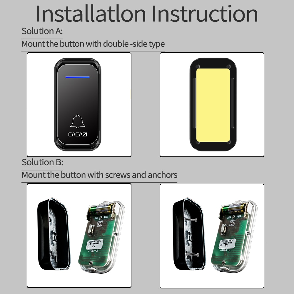 CACAZI Draadloze Deurbel Waterdicht 300M Remote 1 2 Knop 1 2 Ontvanger US EU UK Plug Smart Home Welkom bellen Deurbel