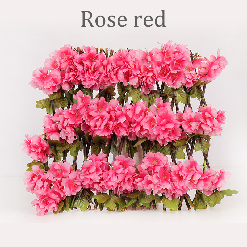 Expandable Faux Privacy Fence Wooden Hedge With Artificial Flowers Leaves Garden Decoration Screening Retractable Fence: Rose red
