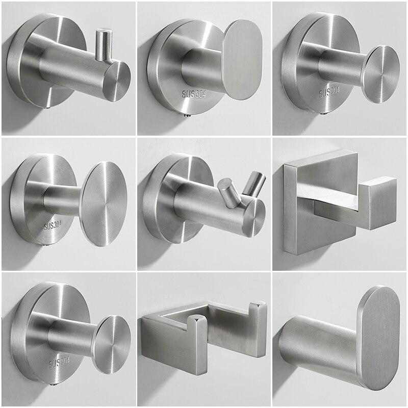 304 Brushed Stainless Steel Single Robe Hook Wall Mounted Towel Hook Clothes Hook Bathroom Hardware