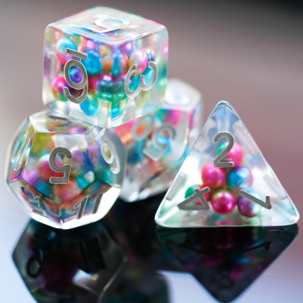 Juego de 7 unidades de dados DND rellenos de cuentas de colores, dados de D & D, juego de dados de juegos poliédricos para juegos de mesa, MTG, RPG