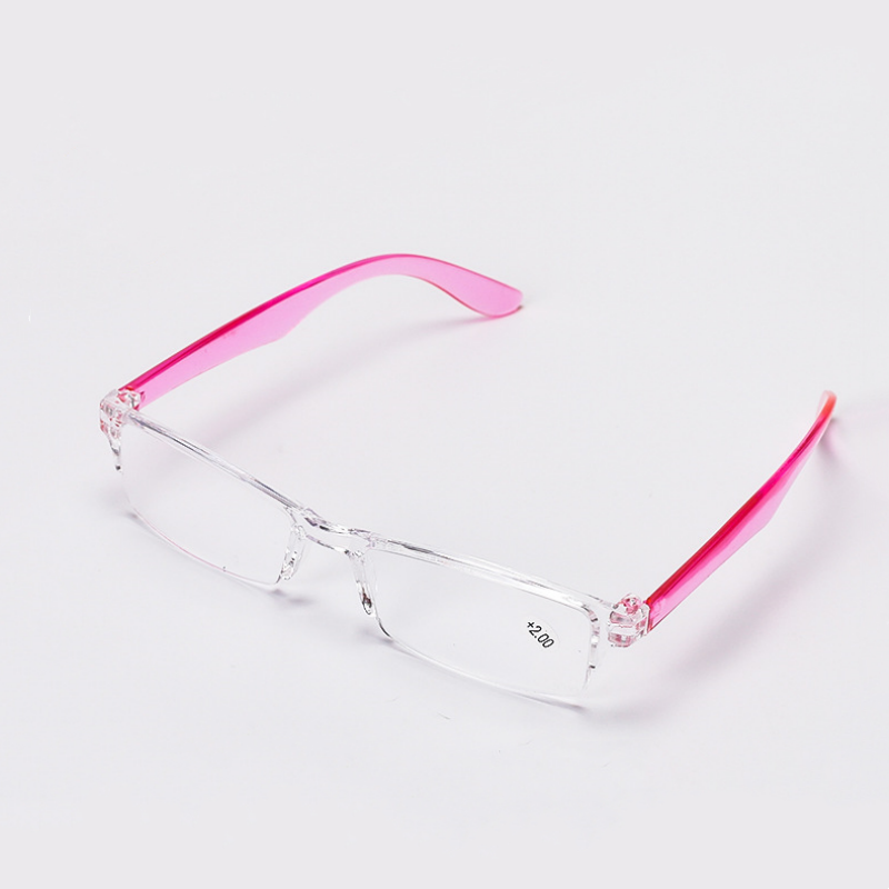 Ultralight Transparent Frame Reading Glasses Portable Patchwork Presbyopia Eyeglasses Diopter +1.0 To +4.0: Pink / +100