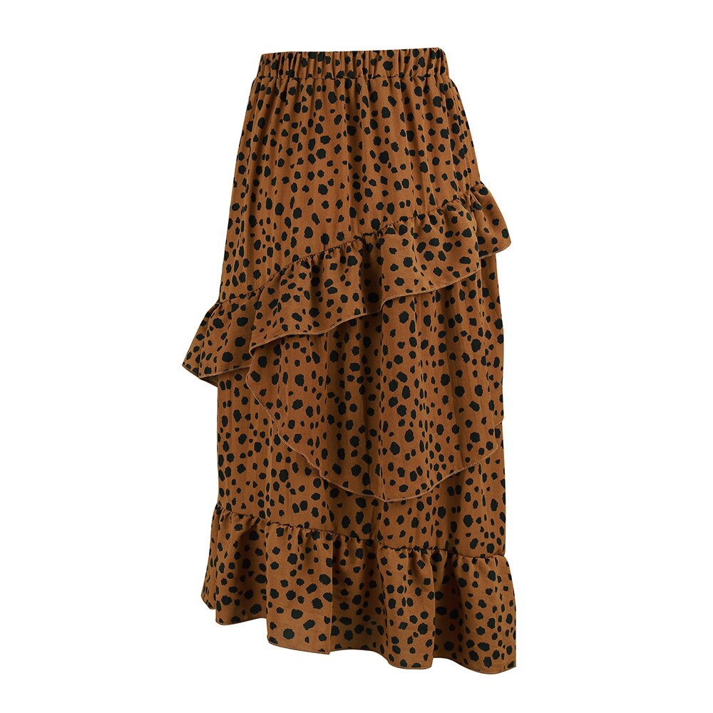 Hirigin efterår vinter leopard flæse lange nederdele kvinder afslappet chic asymmetri tøj dame smuk fest nederdel