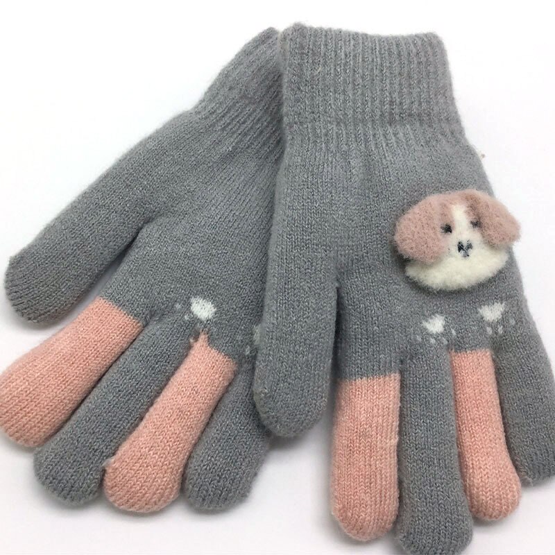Für 5-9-jahr Kind Karikatur fingerspitzen tragen doppel schicht handschuhe schöNe kreative mädchen warme handschuhe: grau mit Hund