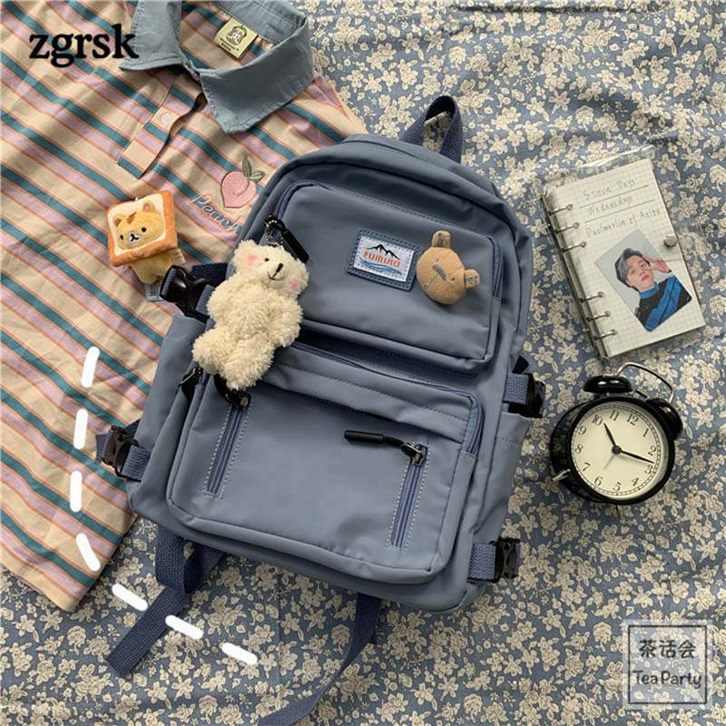 Mochila De estudiante para mujer, famosa , negra, informal, para adolescentes, Sac A Dos, bolsa de libros: blue and blush bear