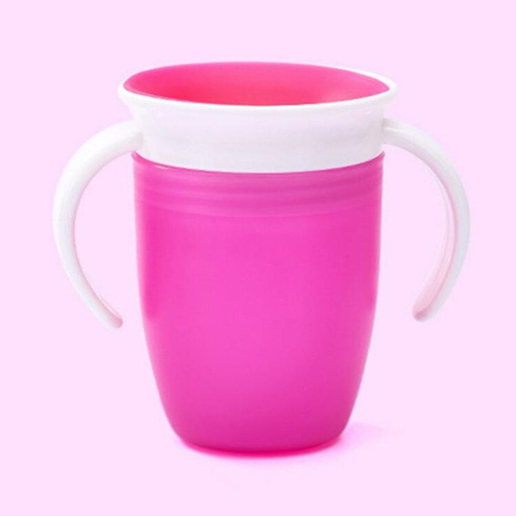 1pc 360 babymuggar kan roteras magic cup baby learning drickskopp läckagetät barn vattenkopp flaska 240ml inlärningskopp: Rosa