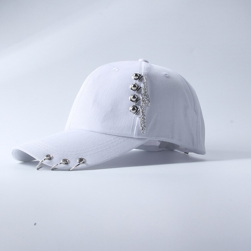 Adjustable Baseball Hat with Ring Outdoor Sports Sun Cap for Women Men Snapback Hat Chain Punk Hat Summer