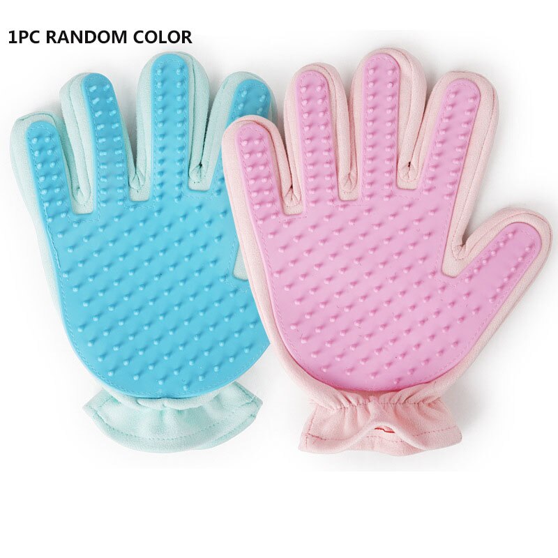 Guante azul de silicona para mascotas, guantes para eliminar el vello del gato, cepillo para gatos, cepillo para el baño de perros, cepillo para eliminar el pelo de los dedos: 1pc random color