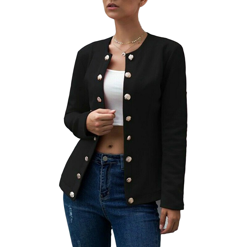 Women Autumn Blazer Slim Fit Smart Casual Button Long Sleeves Office Ladies Jacket Women's Double Breasted Blazer Streetwear: black / XXL