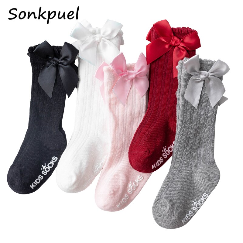Baby Zomer Lente Sokken Kids Peuters Meisjes Grote Boog Knie Hoge Lange Zachte Katoenen Kant Babysokjes Strik Socking Baby kleding