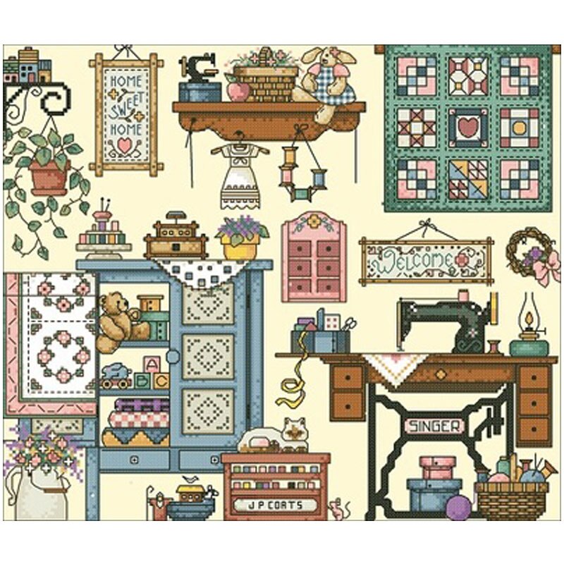 Sewing machine objects patterns counted 11CT 14CT DIY Cross Stitch Sets Cross-stitch Kits Embroidery Needlework