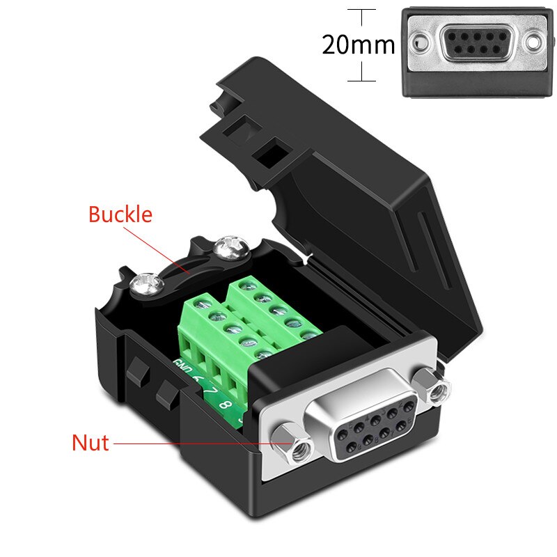 DB9 Connector RS232 Mannelijke/Vrouwelijke D-SUB 9 Pin Plug RS485 Breakout Terminals 21/24 Awg Wire Solderless Com Connectors DB9: Female Nut 20mm