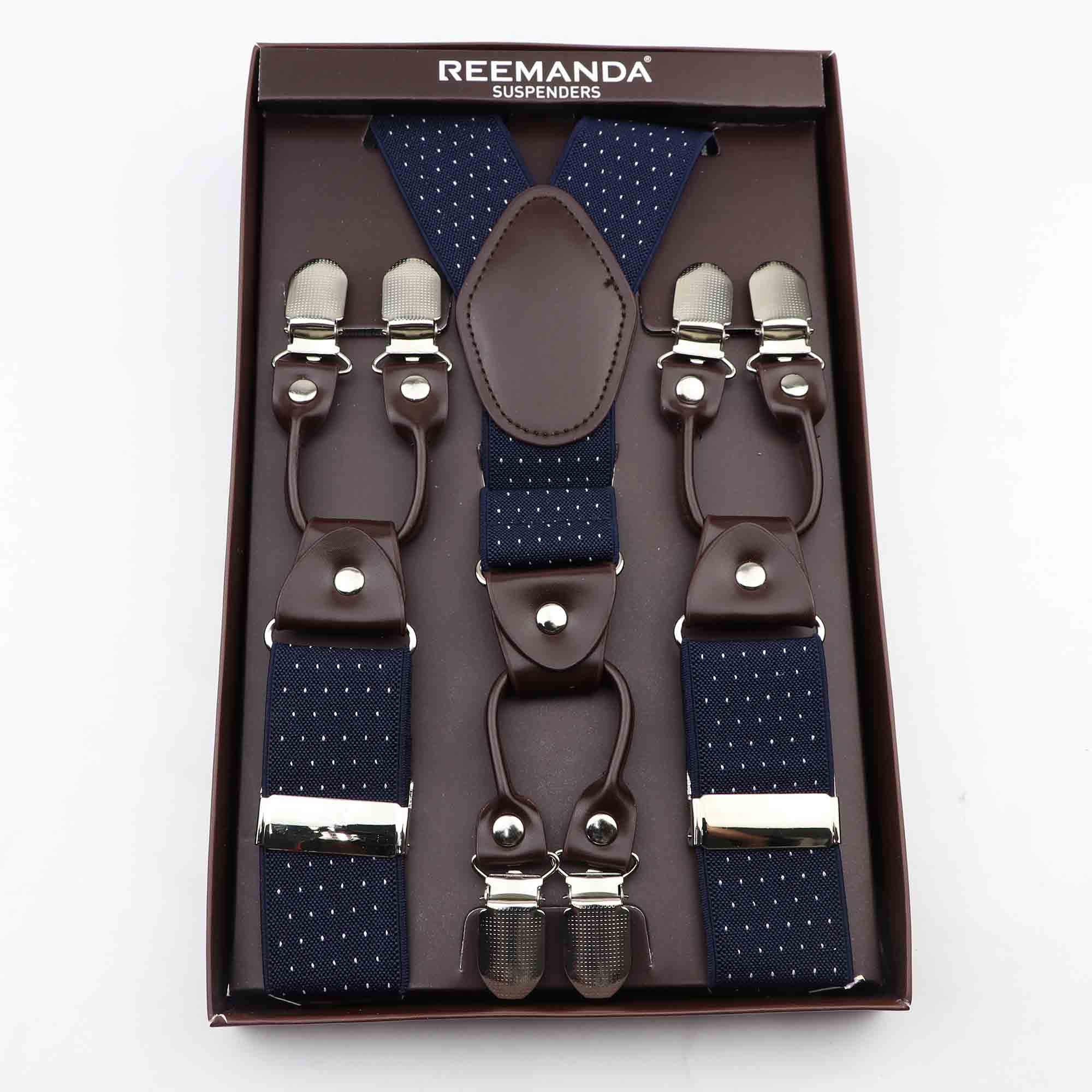 Caja de de tirantes de cuero negro, 6 Clips para tirantes, Vintage, informal, tirantes para pantalones: 5 box