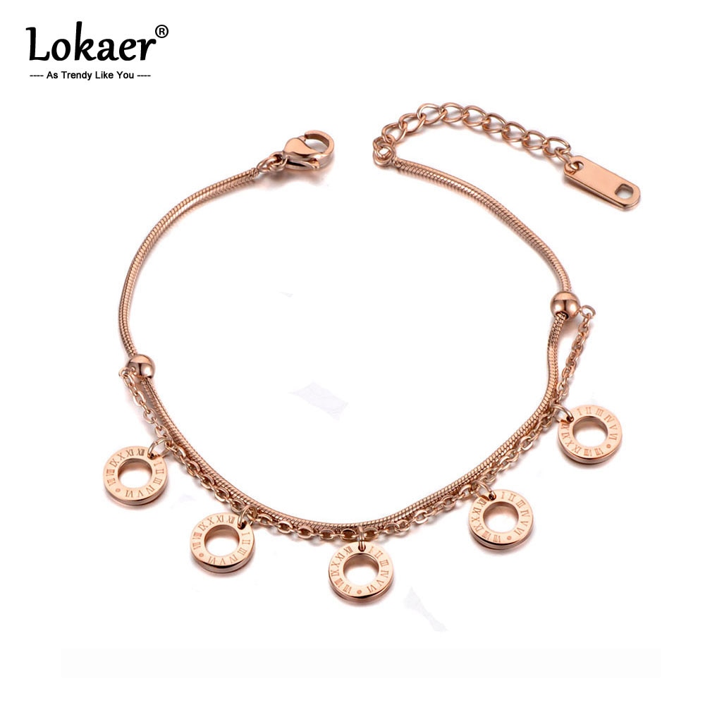Lokaer trendy 5 stuks romeinse cijfers bedelarmband voor dames roestvrijstalen schakelketting bohemian zomer strand sieraden  b19123