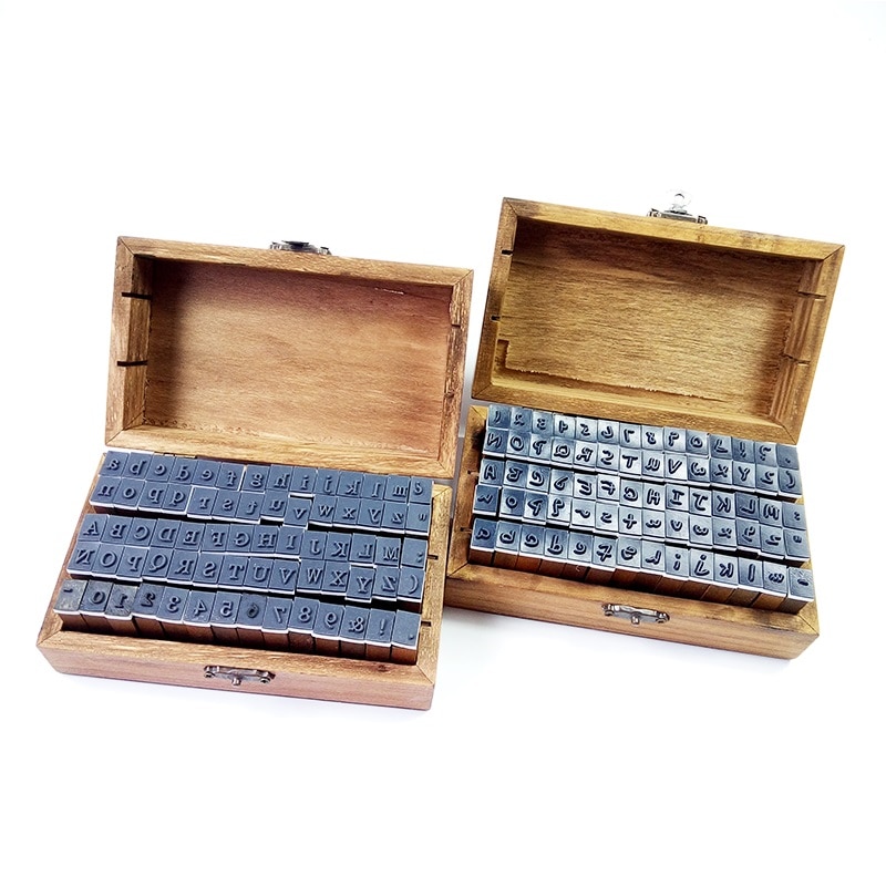 70 Stks/set Leuke Nummer & Brief Vintage Houten Box Case Alfabet Aantal Ambachtelijke Stempels Set