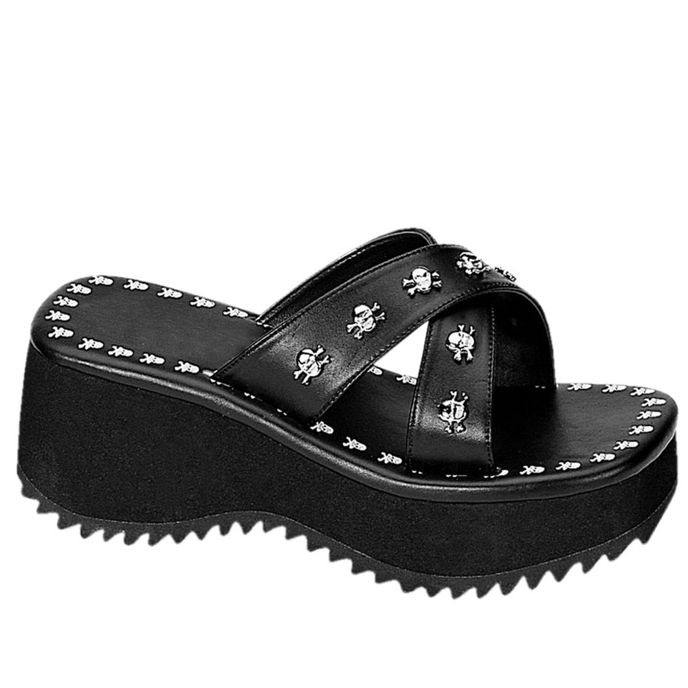 Neue Damen Keile hoch Fersen Schwarz Sandalen gotisch Niet bequem Sommer Dicken Plattform Sandalen Slipper Schuhe Frau
