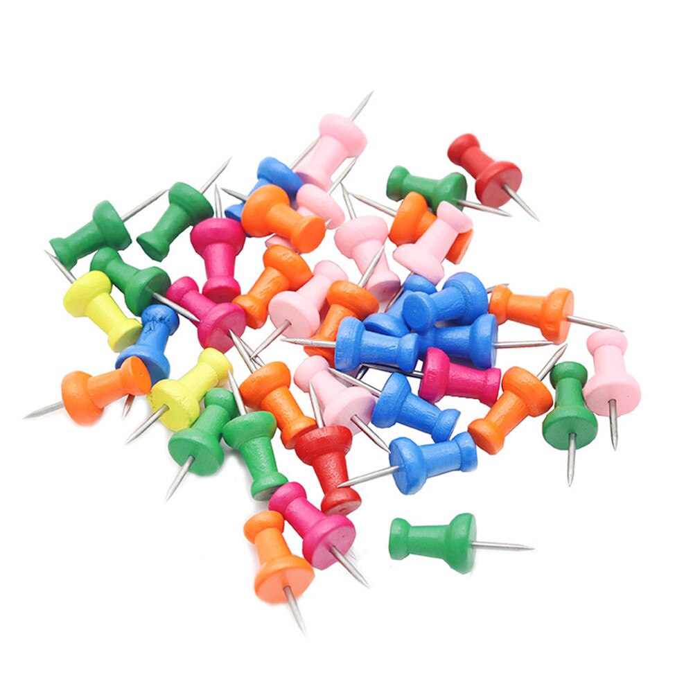 40pcs/box Map Thumbtacks Wood Push Pins Diy Thumb Tacks For Photos Cork Board