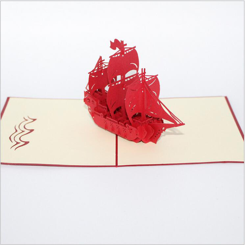 Cartes postales de Bon Voyage en vrac | Carte Kirigami de vœux en 3D, carte Pop Up personnalisée, papier artisanal, vœux joyeux anniversaire, pour fête de mariage, 1 pièce: Rouge