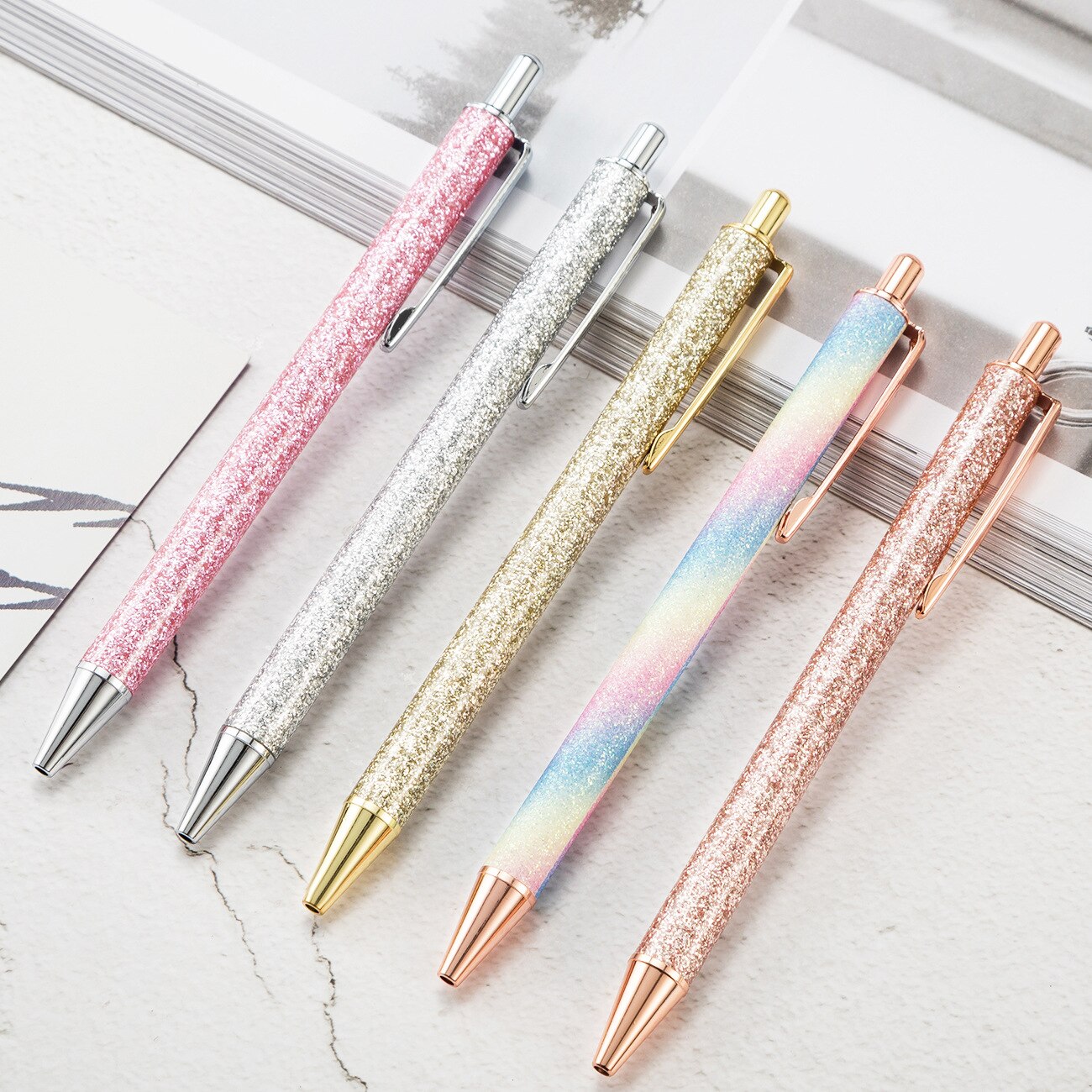 1 Stuks Flash Kristal Pen Metalen Hanger Balpen Kogel 1.0 Mm Briefpapier Kantoor & School Pen Balpen Inkt zwart Blauw