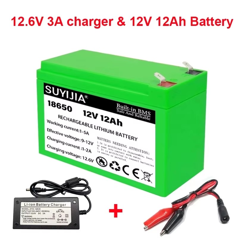 Genopladeligt Lithium Batteri 12V 20Ah 18650 3S7P - 12.6V 3A Oplader: Lyserød