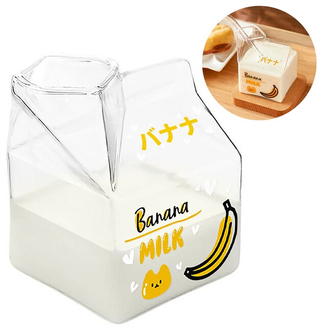 Glas Milchkännchen Kasten Hitzebeständige Karikatur Mini Platz Milch Karton Container Tasse 380ml Wasser Tasse Kawaii Becher Kawaii Flasche: Gelb