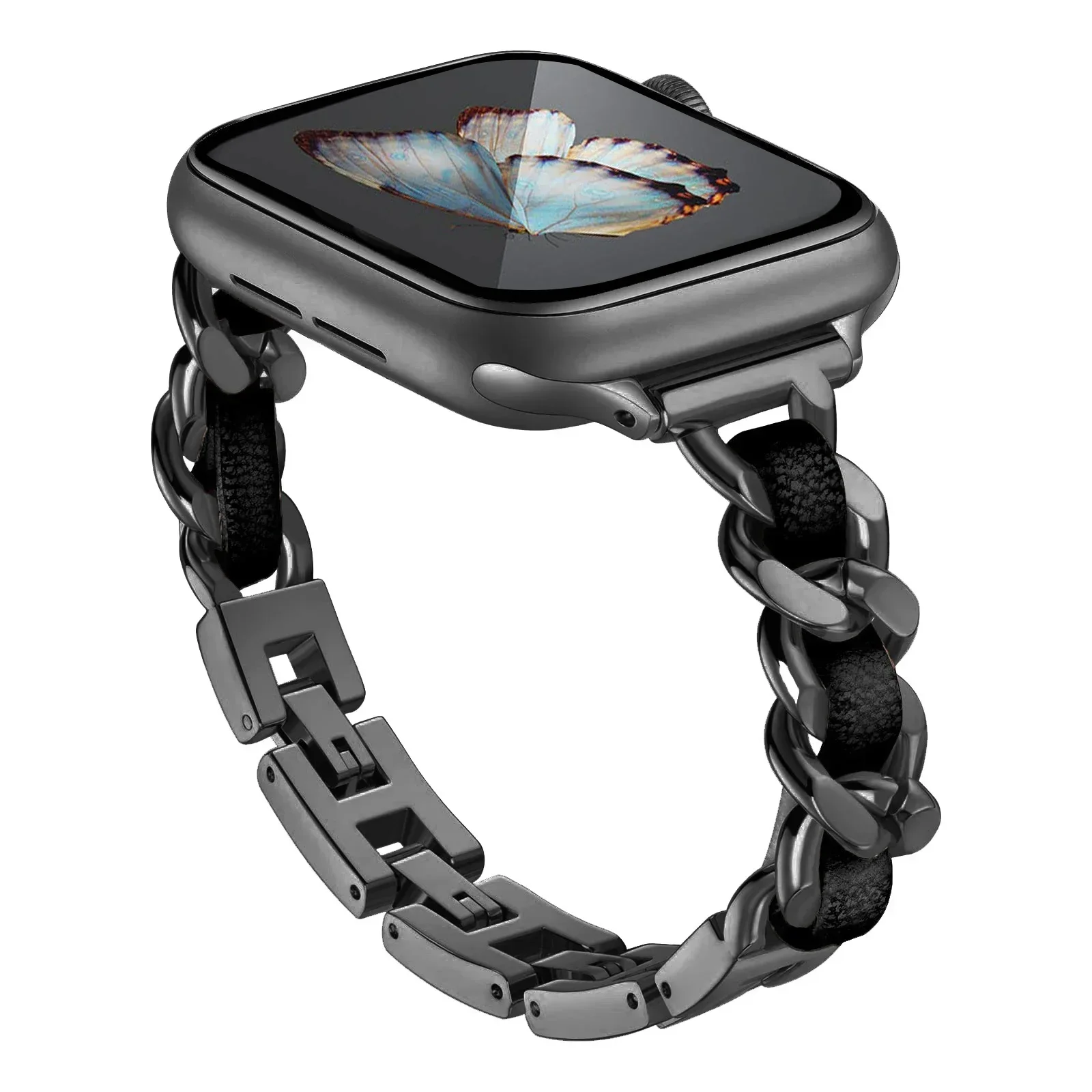 Stainless Steel Strap for Apple Watch Band 49mm 38mm 42mm 40mm 44mm Metal Bracelet iWatch Series 8 7 6 SE 5 4 3 2 1 ultra Strap: Noir Vert / 14mm