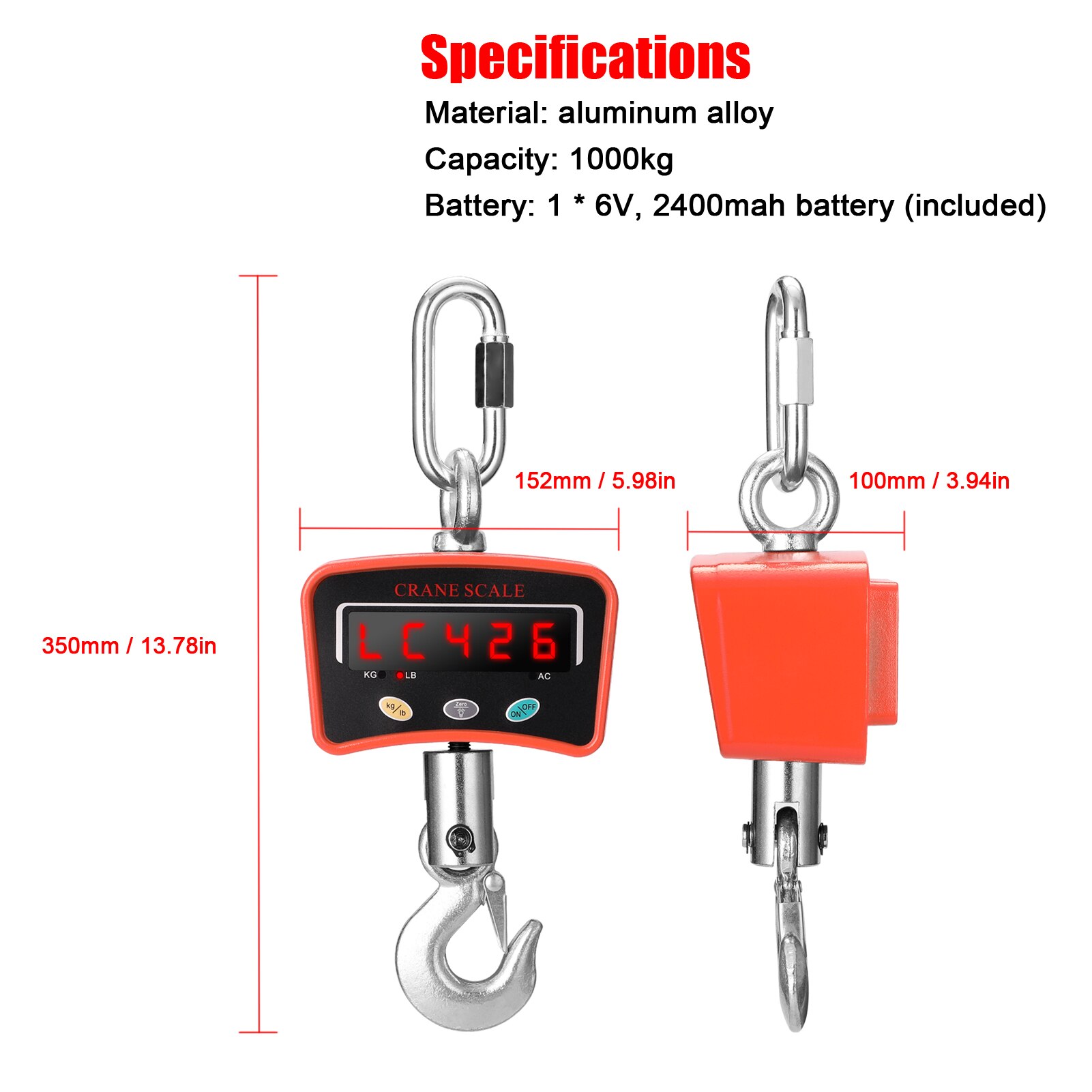 Mini LCD Digital 1000kg Crane Scale Portable Industrial Electronic Heavy Duty Weight Hook-Hanging Scale Crane Scale 3 Colors