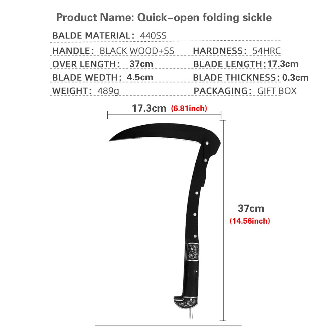 Szybko otwierany składany sierp drobny drewniany uchwyt sierp ogrodowy koszenie sierp, zewnętrzne narzędzia kempingowe