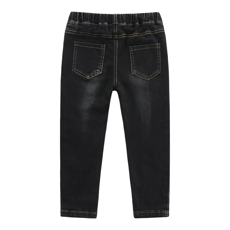 Autumn 2022 outdoor jeans elastic waist solid color slim breathable mid waist pants children's jeans: Black / 3T