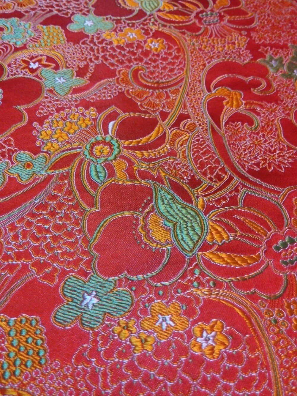 chinese silk brocade woven damask fabric cheongsam Cushion orange back with green and yellow Grapes flower