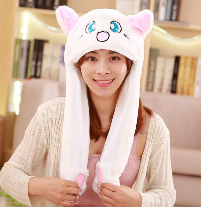 Girls Animals Ear Moving Jumping Hats Children Women Warm Plush Rabbit Winter Caps Kids Cute Bunny Fuzzy Pinch Airbag Funny Hats: 12