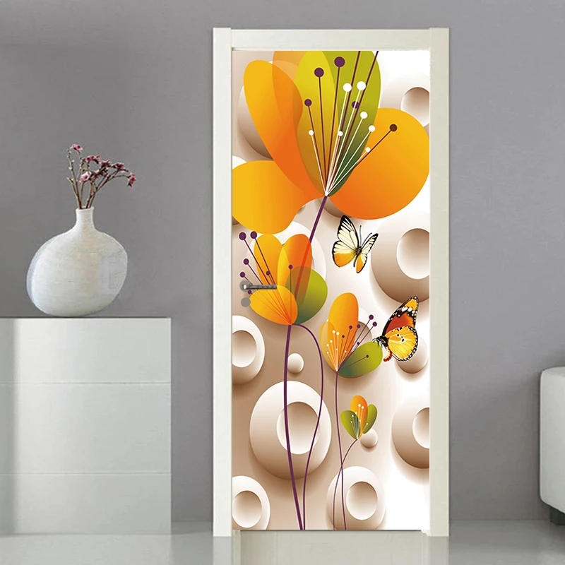 Deursticker Moderne sticker Cover Wallpaper Home Entrance Ornament Entree Decoratie Zelfklevende foto op de koelkast Bloemen