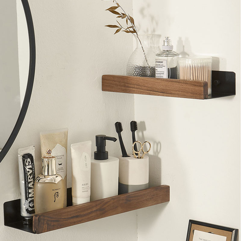Wood Bathroom Shelving Wall Mounted Toilet Shampoo Shelf Aluminum Bathroom Storage Holder Shampoo Shower Storage Rack
