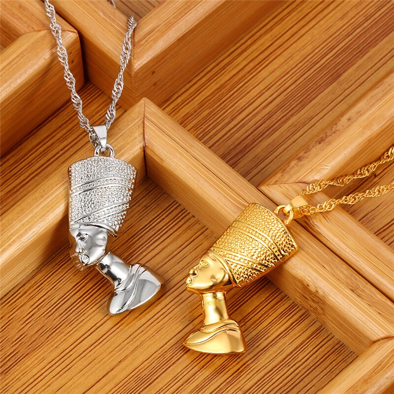 Ancient Egyptian Queen Nefertiti Pharaoh Pendant Necklace Gold Color for Women Men Jewelry Gold Silver Color Hip Hop Jewellery