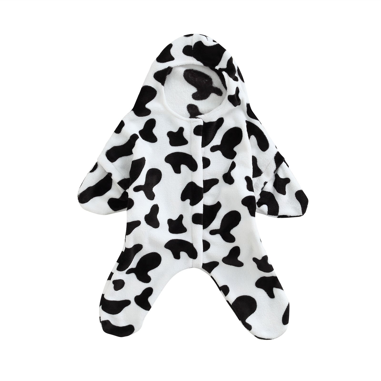 Baby Baby Meisjes Jongens Fleece Hooded Romper, Winter Warm Koe/Bunny Print Lange Mouwen Betaalde Jumpsuit: Black / 6m