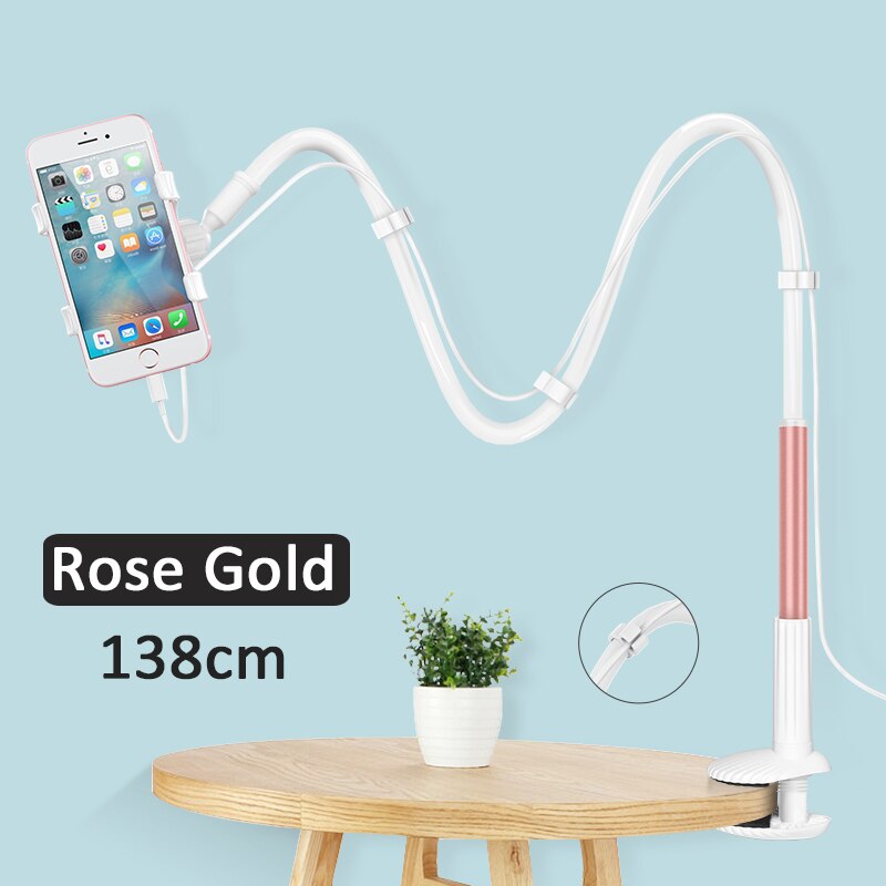 Universal 360 Rotating Flexible Arm Phone Holder Desktop Bed Lazy Tablet Clip Bracket Mobile Stand Support For iPhone Samsung: 138cm rose gold