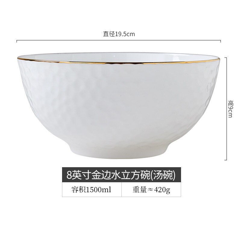 Bol à soupe doré fait à la main, vaisselle chinoise en céramique, petit bol à nouilles de riz en porcelaine en relief avec bord doré: 8-inch soup bowl