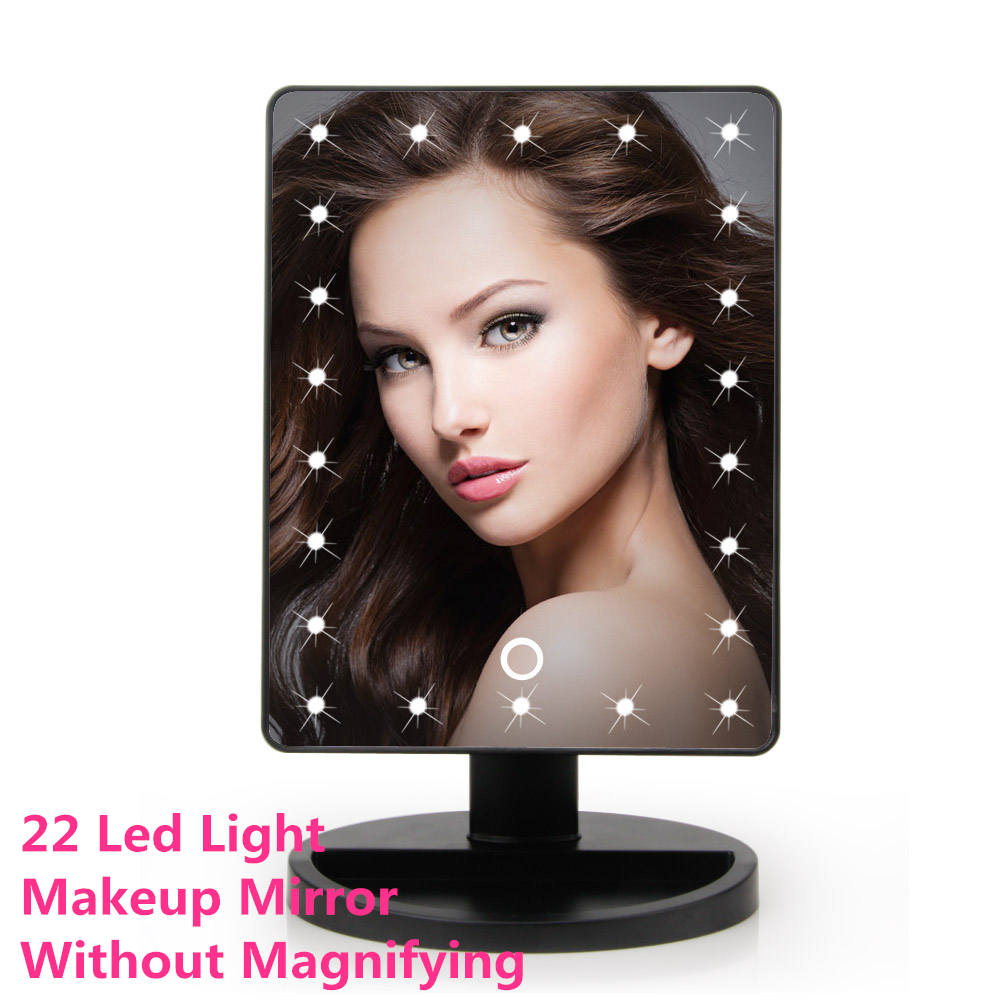 LED Touch Screen Makeup Mirror Vanity Mirror With 16/22 LED Lights Health Beauty Adjustable Countertop 180 Rotating: 22LED Black